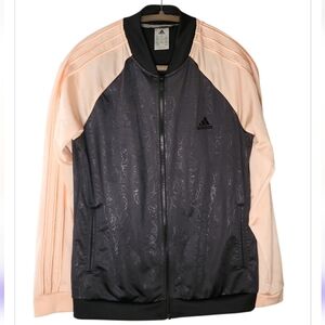 Adidas Originals Pink & Black Floral Embossed Zip Track Jacket Women Size Large
